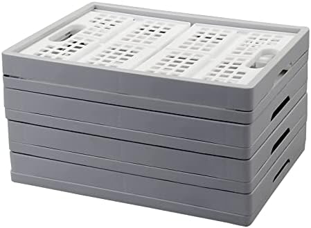 Zopnny 4 Packs Foldable Crate, Plastic Collapsible Storage Box, Stack Folding Crates Basket, 15 L