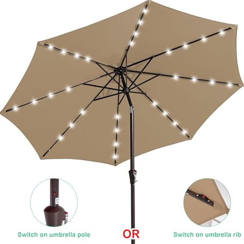 Image of JEAREY 9FT Outdoor Patio Umbrella with Solar Lights, LED Lighted Pool Umbrella with Tilt and Crank, Outdoor Table Umbrellas for Deck, Yard & Market (Beige)