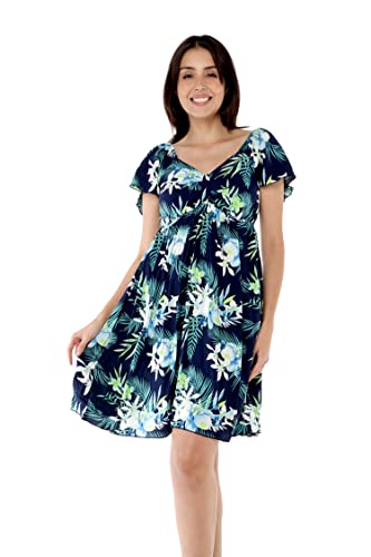 Image of Family Matching Hawaiian Clothes, Orchid Breeze Navy | Lightweight 100% rayon • Family matching outfits • Beach vacations • Luaus • Cruises • Family photos