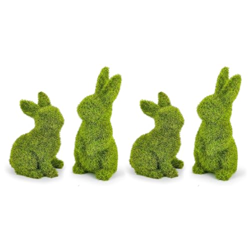 MicoSim Easter Bunny Decorations Resin Moss Bunny Figurine Garden Artificial Moss Rabbit Easter Dcor Easter Party Favors Gifts (4PCS)