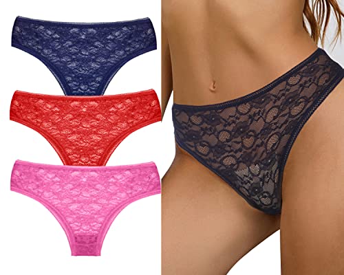 Girlpal Mujer Braga de Encaje Braguitas brasileñas de Tiro Medio Pantalones Pack de 3/4 Cover