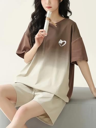 Image of Louis Luxe Cotton Blend Womens Korean Night Dress || Short Pyjama Set || Korean Nightsuit || Women Nightwear ||Round Neck Short Sleeve Nightsuit || Loungewear || Everyday Nightdress