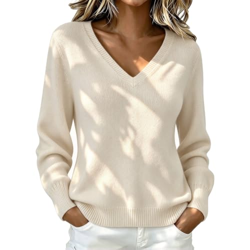 Cashmere Sweaters for Women Cozy Warm Knit Wool Pullover V Neck Sweater - image 1