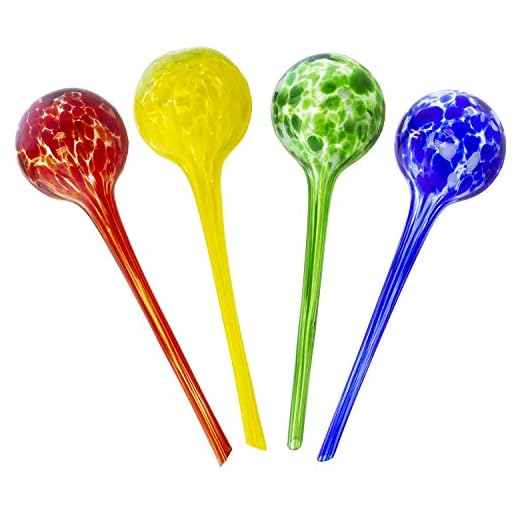 Maxam Wyndham House, 4 Piece Watering Globe Set, Colorful Hand-Blown Glass Plant Watering System