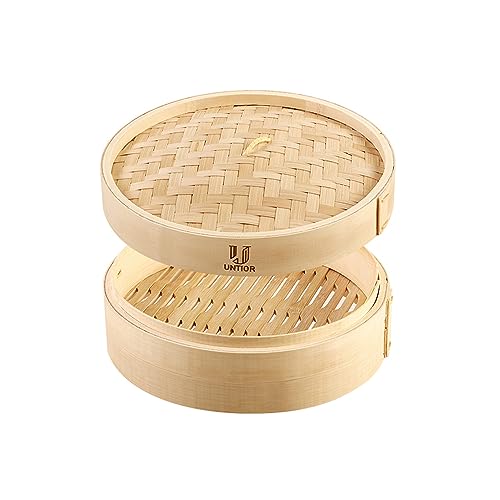 Handmade 6 inch Bamboo Steamer Basket with Lid Multi-use Traditional Dumpling Steamer Food Steamer for Cooking Vegetables, Dim sum, Bao Buns, Fish Meat (6inch -1 tier)