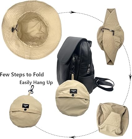 GQ Waterproof Bucket Rain Hat with Chin Strap Quick Dry Packable Boonie Sun Hat Safari Hat UV Protection (Khaki, One Size)