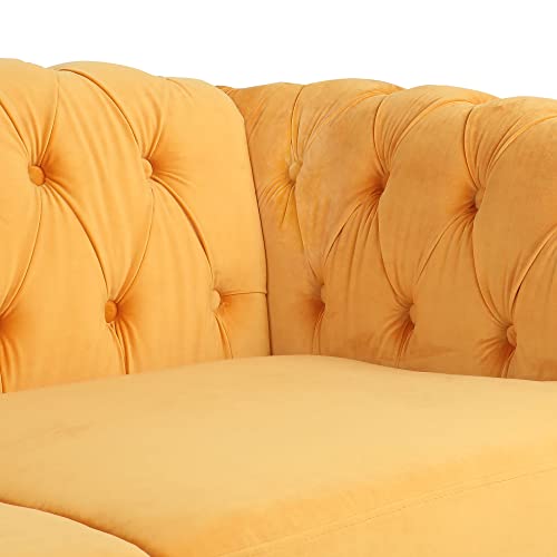 Wirrytor Chesterfield Classic Sofa, Modern Velvet 3 Seater Sofa, Upholstered Tufted Back Settee Couch With Rolled Arms Nailhead Trim For Living Room Bedroom(Mango) #TOP3
