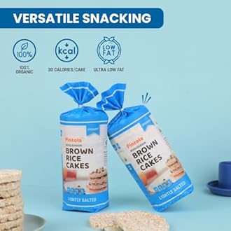 PINTOLA Organic Brown Rice Cake - All Natural (Lightly salted, Pack of 4) (130 g x 4), Gluten-Free Snack for Weight Loss, Made with 9 Wholegrains, Soy and Yeast-Free, Taste Best With Peanut Butter, Low Fat, 30 calorie per cake