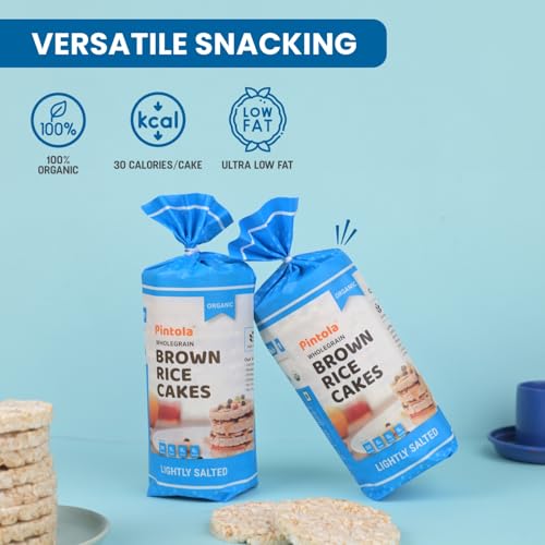 PINTOLA Organic Brown Rice Cake - All Natural (Lightly salted, Pack of 4) (130 g x 4), Gluten-Free Snack for Weight Loss, Made with 9 Wholegrains, Soy and Yeast-Free, Taste Best With Peanut Butter, Low Fat, 30 calorie per cake