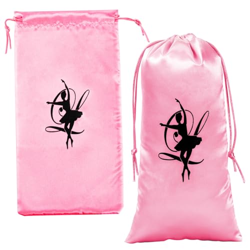 POPETPOP 2個 バレエシューズ収納袋 軽量防傷巾着バッグ 舞踊靴整理用サテン調ソフト素材 コンパクト携帯便利 女子向けダンス用品収納