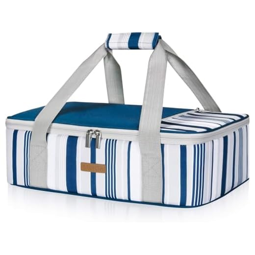 LUNCIA Insulated Casserole Carrier for Hot or Cold Food, Lasagna Lugger Tote for Potluck Parties/Picnic/Cookouts, Fits 9"x13" Baking Dish, Blue