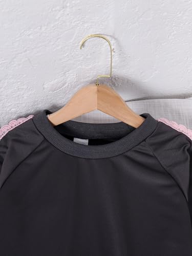 SHENHE Girl's Sweatsuit Set 2 Piece Outfits Bow Lace Crewneck Sweatshirt and Loose Sweatpants Tracksuit3