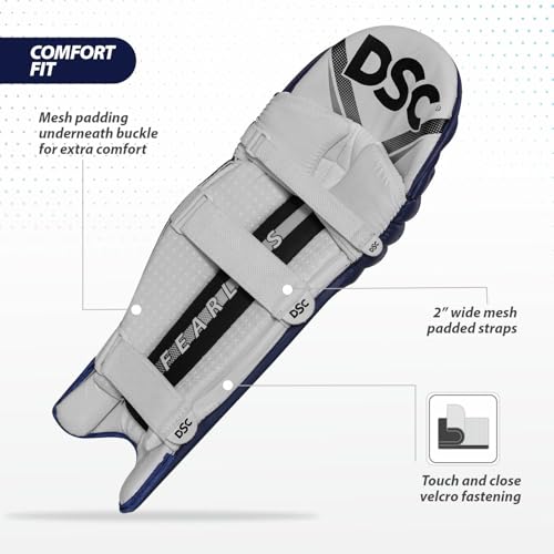 Image of DSC Pro X Cricket Batting Legguard | Material: Polyurethane | Lightweight & Flexible | Enhanced Durability | PVC Instep | Offer Exceptional Longevity | Color: Navy Blue | Size: Mens RH