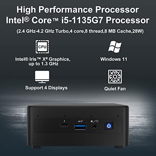 Reatan Intel Nuc Nuc11Pahi5 Mini Pc,Four-Core I5-1135G7, 16Gb Ram, 512Gb Ssd,Mini Computer Windows 11 Pro,Up To 4.2 Ghz Turbo,Nvme Ssd Ddr4 Ram, Wifi 6,Bt 5.2 Thunderbolt 3,8K Uhd,Quadruple Monitor #TOP2