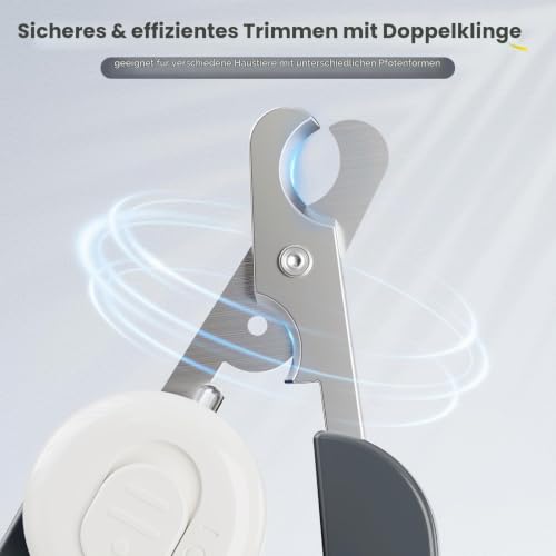 Euqvunn Krallenschere Katzen, Professional Krallenschere Kaninchen mit Doppelschneide und LED Beleuchtung, für Kätzchen, Kaninchen, Meerschweinchen, Welpen, Mittlere und Kleine Tiere (Grau Weiß)