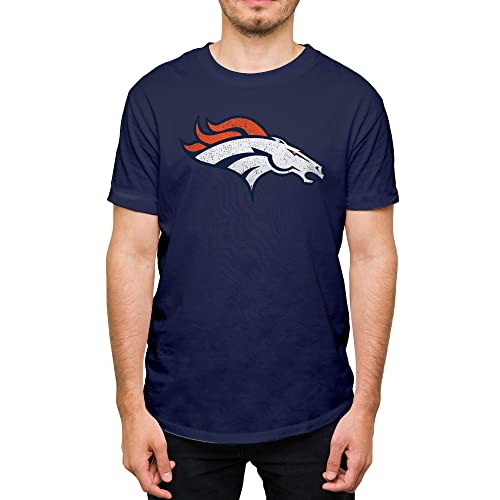 Hybrid Sports NFL - Denver Broncos Distressed Team Logo - Mens and Womens Short Sleeve T-Shirt - Size Large - Denver Broncos - Navy