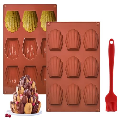 Kizaten 2Pcs Moule Madeleine Silicone,9 Cavités Antiadhésifs Moule à Madeleine,Moules en Silicone en Forme de Coquille pour...