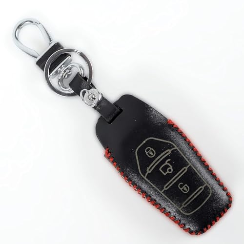 Image of Leather Smart Car Key Cover Case with Metal Hook Keychain for Mahindra XUV - 500(Black)