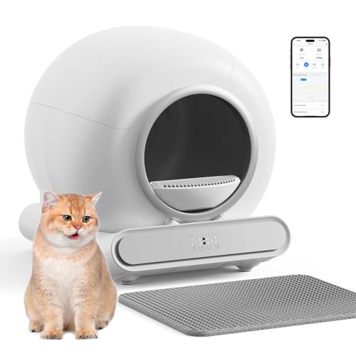 EXPEDMAN Self Cleaning Cat Litter Box, Automatic Cat Litter Box with Mat & Liners, Large Capacity 65L+9L, APP Control/Suitable for Multiple Cats - White