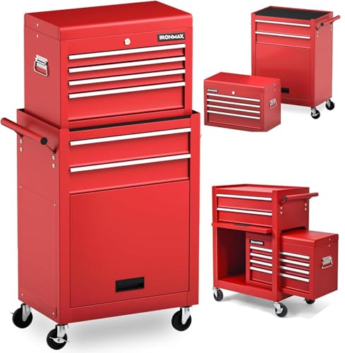 Image of Goplus 6 Drawers Tool Chest, 2-in-1 Rolling Tool Box with Universal Lockable Wheels, Protective Liner, Detachable, Auto Lock, Metal Tool Storage Cart, Heavy Duty Tool Cabinet for Garage Shop