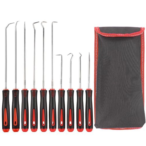 Hook and Pick Set for Automotive 10 Pcs Lock Picking Tool Set Oil Seal Precision Puller with Long Handle for Auto O-Ring Seal and Gasket Removal