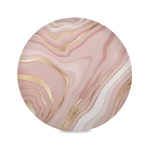 Qilmy Rose Gold Marble Round Placemats Non-Slip Washable Polyester Table Mats Set of 4 Heat Resistant Placemats for Kitchen Dining Table Decoration