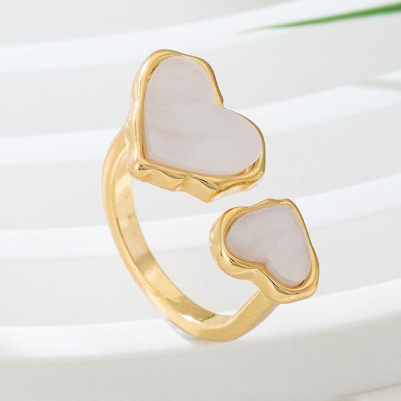 Retro Enamel Double Hearts Open Statement Ring for Women Fashion Simple Asymmetry Love Hearted Wrap Finger Knuckle Adjustable Bands Rings Gold Plated Wedding Eternity Promise Engagement Jewelry4