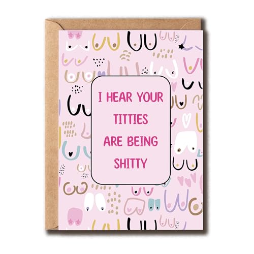 ABNSDesigns I Hear Your Titties Are Being Shitty Card - Rude Breast - Humorous - Cheeky - Get Well Soon - Best Friend - Card For Adult