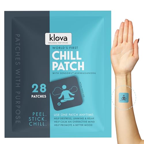 Klova Chill Patches with Clinically Proven Sensoril Ashwagandha, Rhodiola Rosea, Passion Flower, Ginger Root Extract, L-Theanine, GABA and Other Natural Ingredients to Help Destress, Unwind and Relax