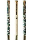 Fancy Pens for Women 3 piece, Decorative Cute Rollerball Pen with Floral Pattern and Motivational Quote,Black Ink Journaling, Appreciation Gifts for Teacher Coworker Employee (Sage Green)