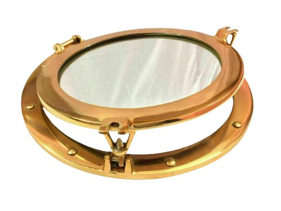 Generic New Brass Porthole 12'' Glass Shiny Finish Boat Window Nautical Ship Decor Gift, As Shown in Image, NHWAL888