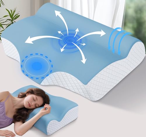 Orthopedic Cervical Pillow for Neck Pain Relief – Dual-Height Memory Foam with Neck Roll, Ergonomic Contour & Cooling Washable Pillowcases – Support for Side, Back & Stomach Sleepers- 100-Night Trial