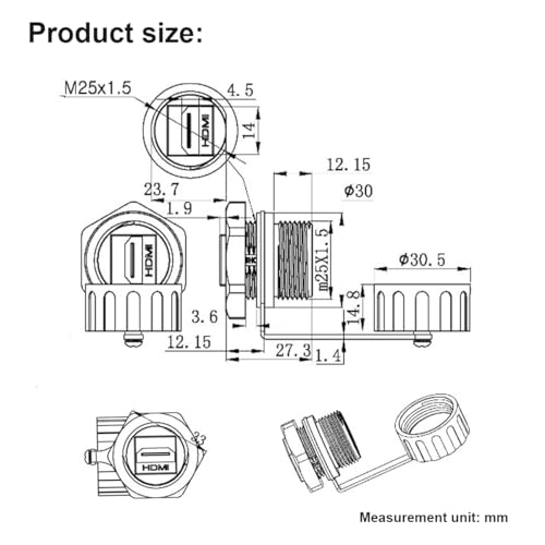 Conector HDMI Impermeable Panel Mount 2 pcs PENGLIN miniatura 6