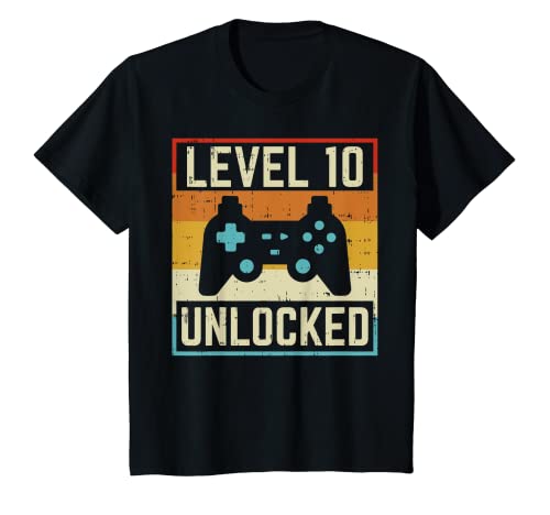 Youth Level 10 Unlocked Video Gamer Retro 10th Birthday Game Gift T-Shirt