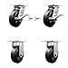 Heavy Duty Large Top Plate Rubber on Cast Iron Swivel Caster Set of 4 w/6" x 2" Black Wheels - Includes 2 Swivel with Brakes and Bolt on Swivel Locks& 2 Rigid-1800lbs Total Cpty - Service Caster Brand