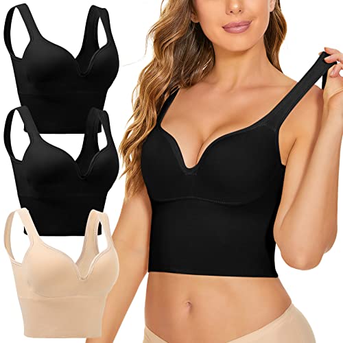 Sujetador deportivo para mujer sin aros pack de 3 piezas cómodas en tallas grandes para dormir