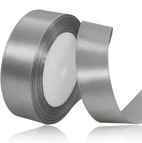 Ruban Satin Argent Gris 25mm x 22m pour Emballage Cadeau, Décoration de Mariage, Ballon, Couture,...