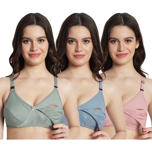 Women' s Premium Cotton Blend Maternity Bra Pack of 3 (Multicolor)-image-17