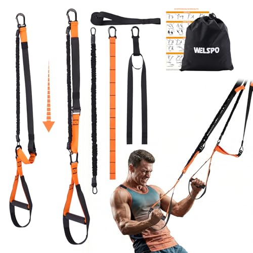 WELSPO Home Resistance Training Kit with 2 Resistance Bands, Exercise Guide & Door Anchor-350lb Capacity Nylon Bodyweight Straps for Full Body Workout, Strength Training & Travel Fitness