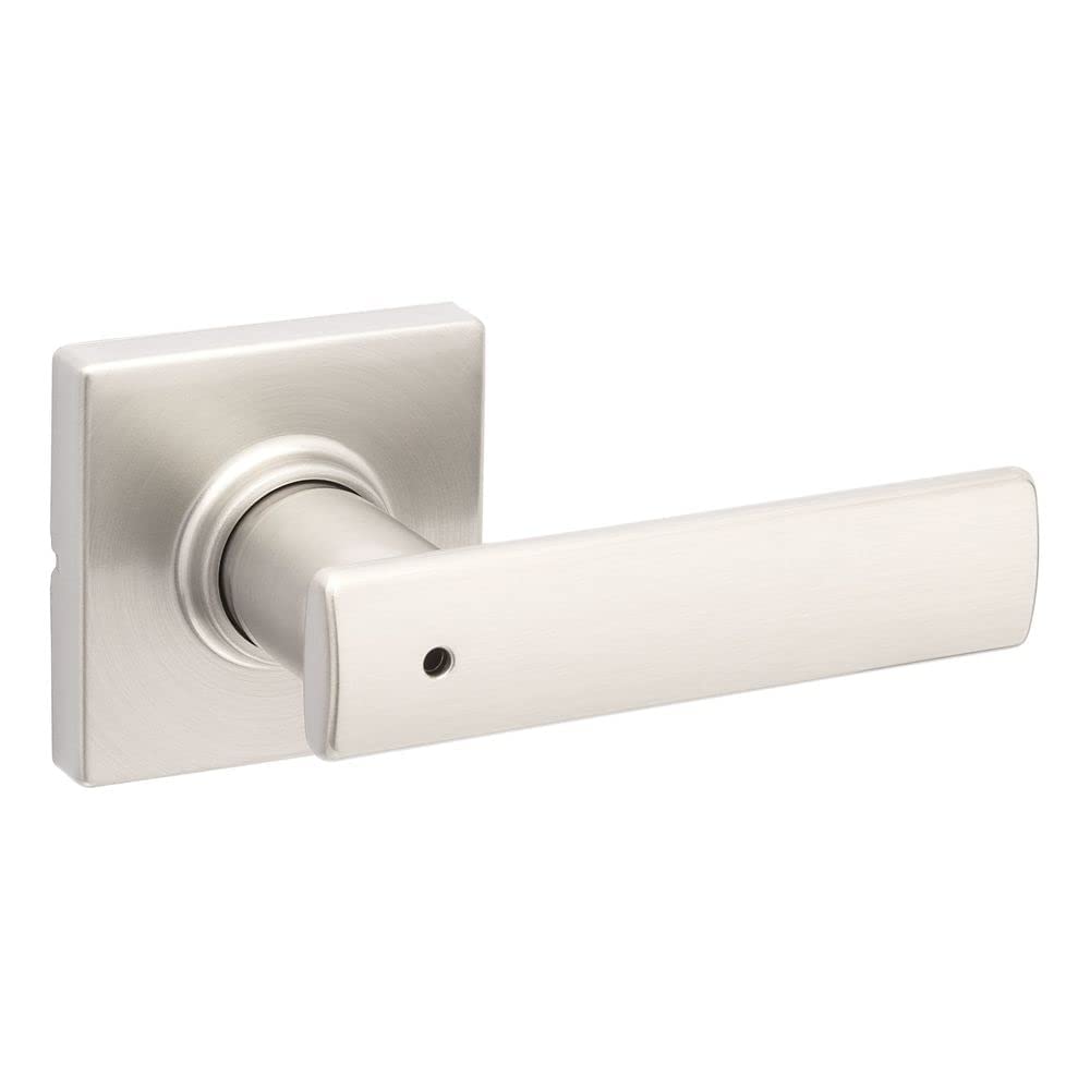 Kwikset Breton Interior Privacy Door Handle with Lock, Door Lever For Bathroom and Bedroom, Satin Nickel Reversible Keyless Turn Lock, with Microban Protection