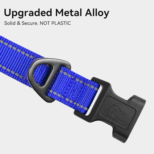 Image of Joytale Reflective Dog Collar, Soft Neoprene Padded, Metal D-Ring, Nylon Pet Collar Adjustable for Medium Dogs, Navy Blue, M