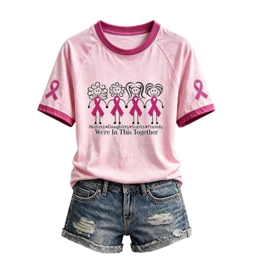 Breast Cancer Shirts for Women in October We Wear Pink Halloween Shirts Tee | Breast Cancer Awareness Shirts Women Pink Ribbon Short Sleeve Tops Pumpkins Ghost Graphic T-shirt Cancer Survivor Tshirt - image 1