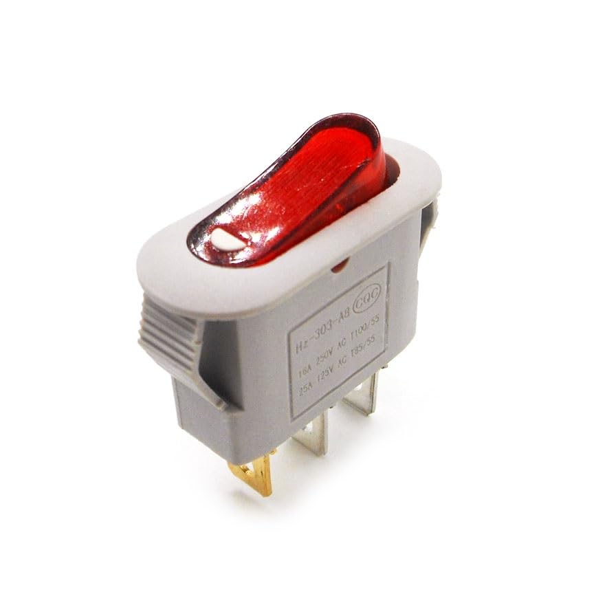 1 Uds contacto plateado KCD3 con luz 3 pines interruptor de encendido-apagado olla eléctrica multifunción arrocera interruptor basculante multiolla 16A(Grey Red)