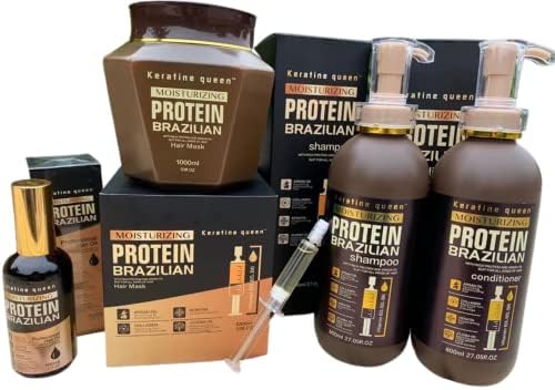 NEW WOMAN The Best Hair Growth Vitamin B3,B5,B6. KERATIN QUEEN PROTEIN BRAZILIAN Set of 4 deeP - Keratin, Collagen,Jojoba Oil & Argan Loss, Dry Calp Thinning Fights Sulfate-Free, Men Women