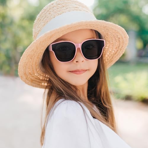 LVIOE Kids Polarized Sunglasses Fit Over Prescription Glasses for Age 6-15 Girls Boys Flexible Shades UV Protection LS8152-02