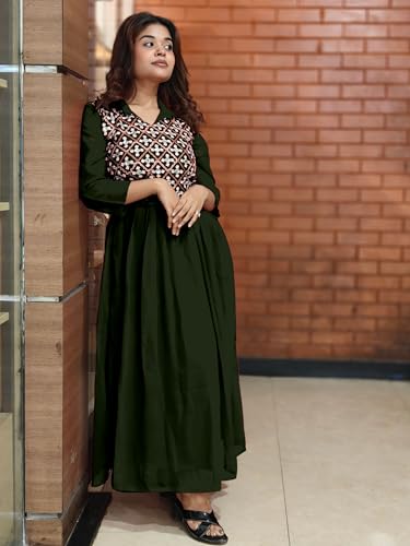 Image of EthnicJunction Women's Georgette Regular Fit Yoke Embroidery Anarkali Maxi Dress | Navratri Speical Kurta