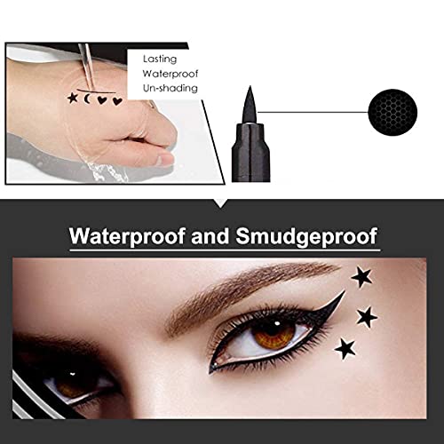 4 In 1 Flowers Hearts Moon Stars Shapes Face Stamps Eyeliner Pen Set, Face Tattoo Makeup Stamp Liquid Eyeliner Black Wing Winged Cat Eye Freckle Stamp Eyeliner Pencil Pen Waterproof Long Lasting #TOP3