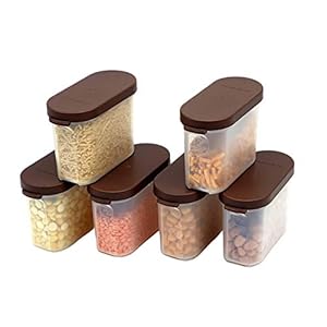 Mahaware Modular Mini Oval Plastic Kitchen Container Set, 150ml, Set of 6, Brown