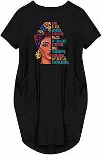 I Am Black Woman Beautiful Magic Short Sleeve Loose Pocket Oversize Tunic Dress - Buy now