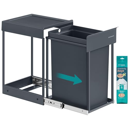 SONGMICS Mülleimer Küche für Unterschrank 1 x 20 L Abfalleimer ausziehbar Stahlrahmen ABS-Deckel grau LTB920GZ01
